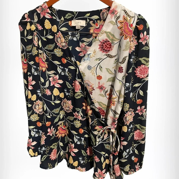 Loft women’s wrap multi color floral blouse boho long sleeve size Small - Picture 2 of 5